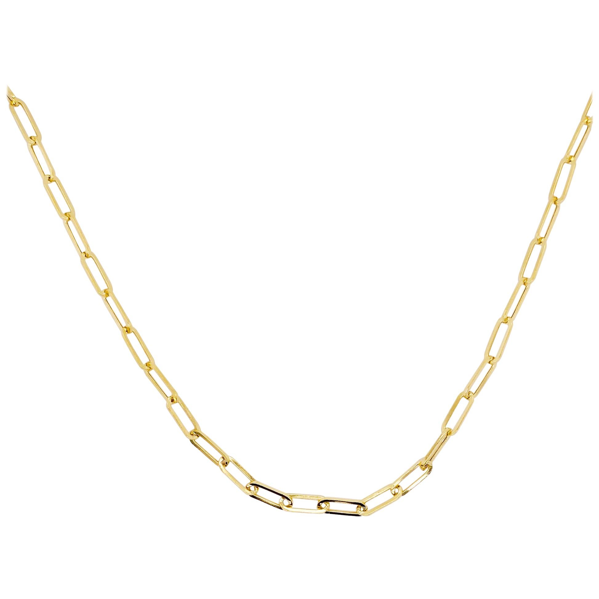 Collier chaîne trombone en or jaune 14 carats chaîne à maillons plats 3::3 mm 18 pouces