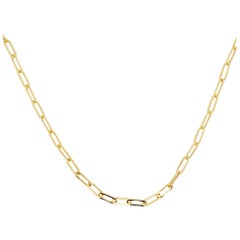 Gold Paper Clip Chain Necklace 14 Karat Yellow Gold Flat Link Chain 3.3mm 18 In