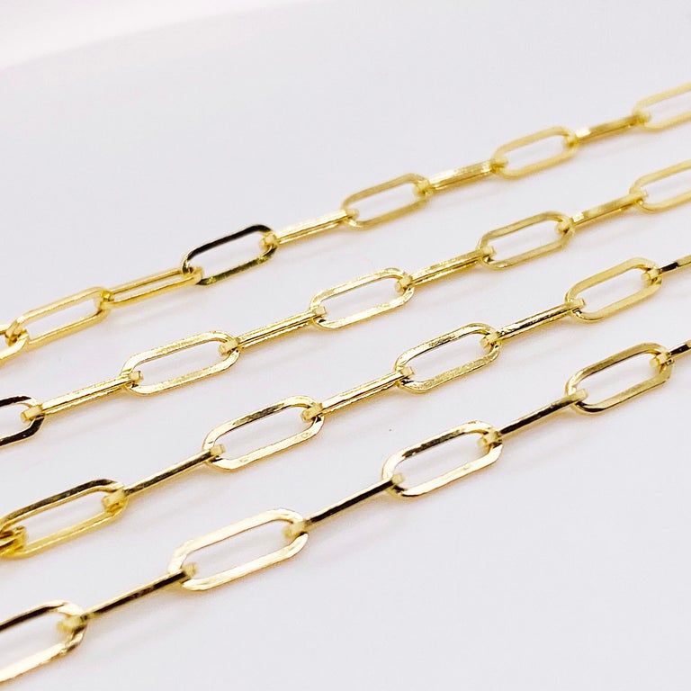 Gold Paper Clip Chain Necklace 14 Karat Yellow Gold Flat Link Chain 3