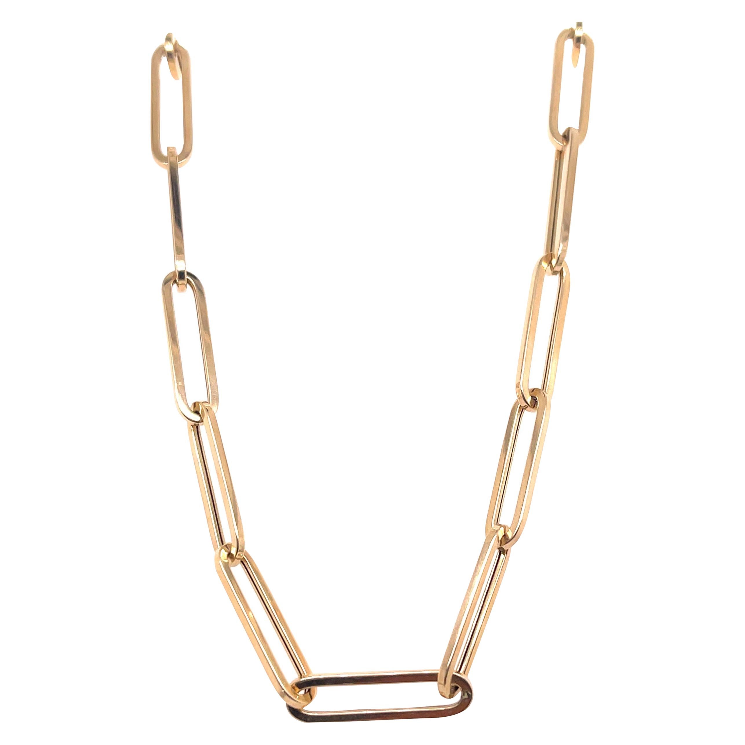 Gold Paperclip Chain Necklace For Sale