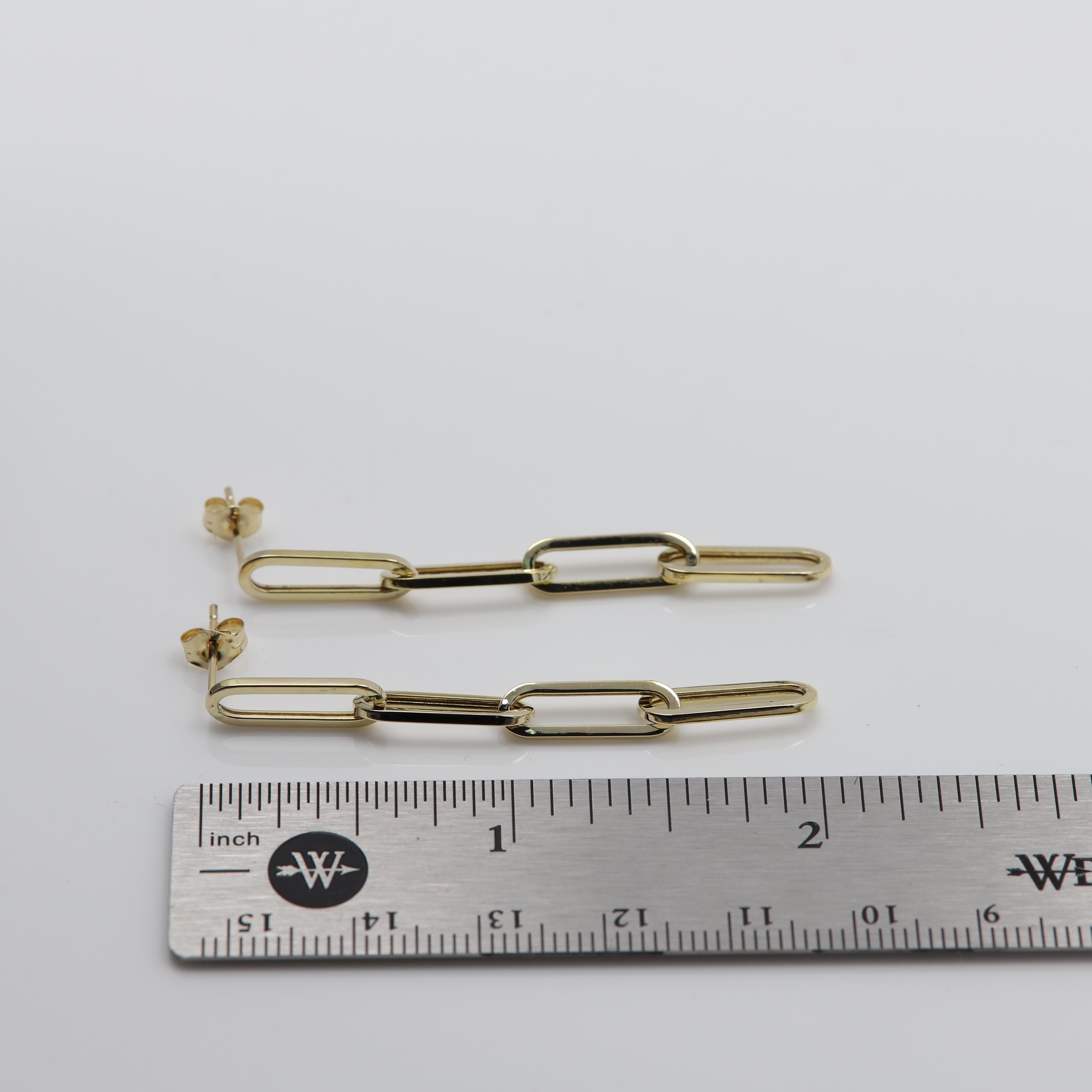 Dangle Paperclip Earring 14 Karat Yellow Gold Dangle Earrings 5mm width For Sale 3