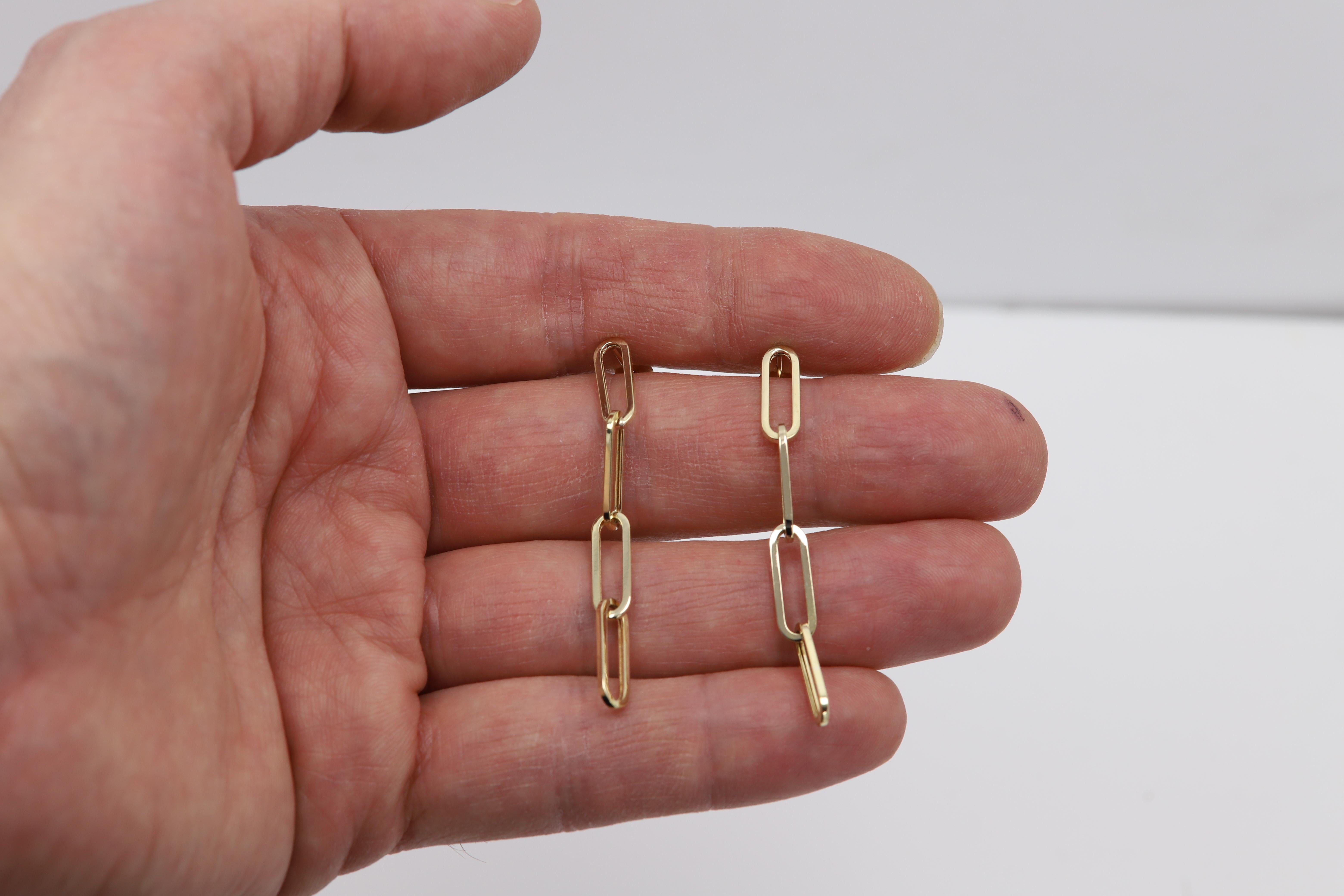 Dangle Paperclip Earring 14 Karat Yellow Gold Dangle Earrings 5mm width For Sale 4