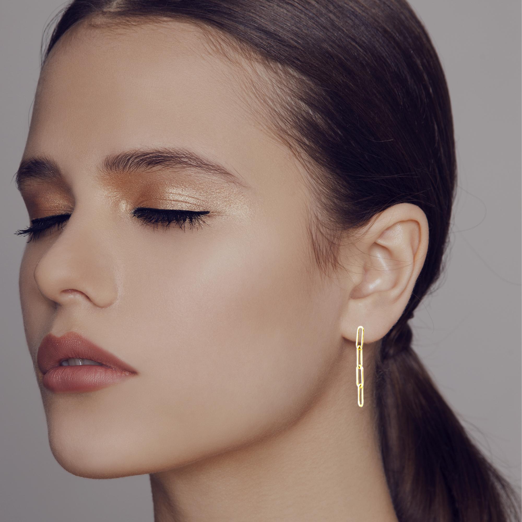 Gold Paperclip Earring 14 Karat Yellow Gold Dangle Earrings For Sale 4