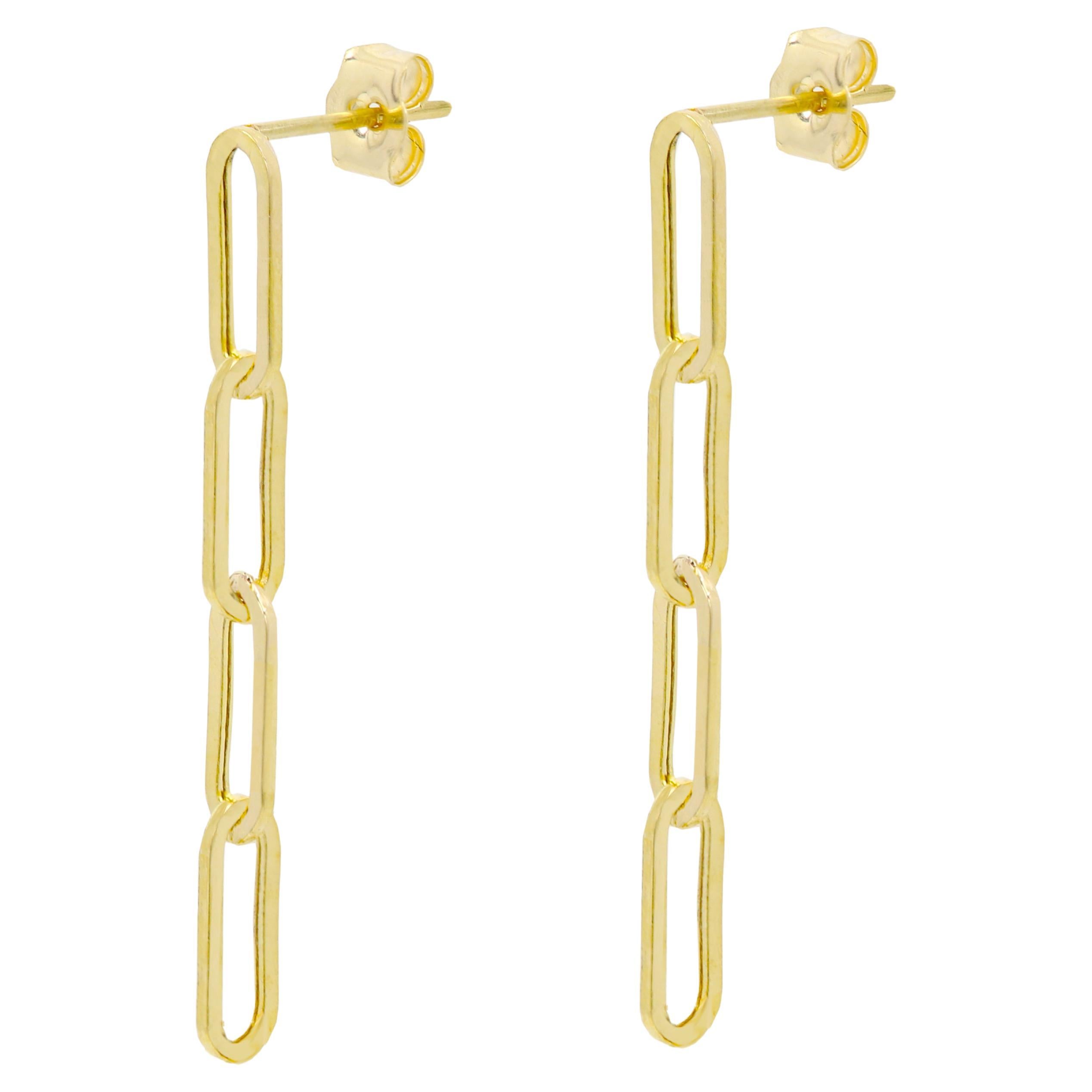 Gold Paperclip Earring 14 Karat Yellow Gold Dangle Earrings For Sale