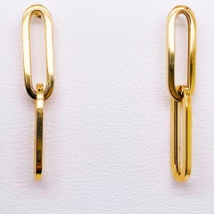 Gold Paper Clip Earrings, 14 Karat Yellow Gold Large Flat Link Earrings Dangles