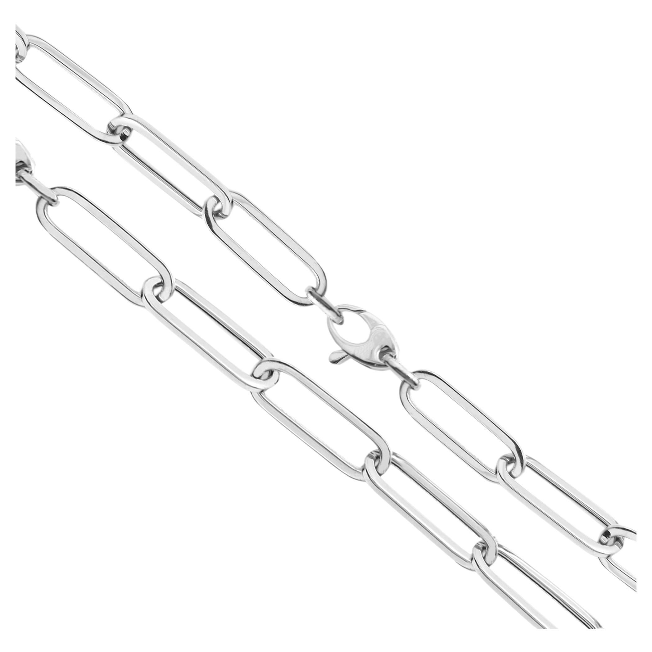 Gold Paperclip Italian Necklace Link Chain Solid 14 Karat White Gold 18