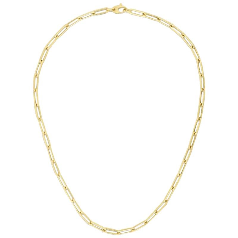 Gold Paper Clip Link Chain Necklace 14 Karat Yellow Gold Chain 4.2mm 24 Inch