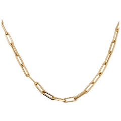 Gold Paperclip Link Chain Necklace 14 Karat Yellow Gold Flat Long Link Chain