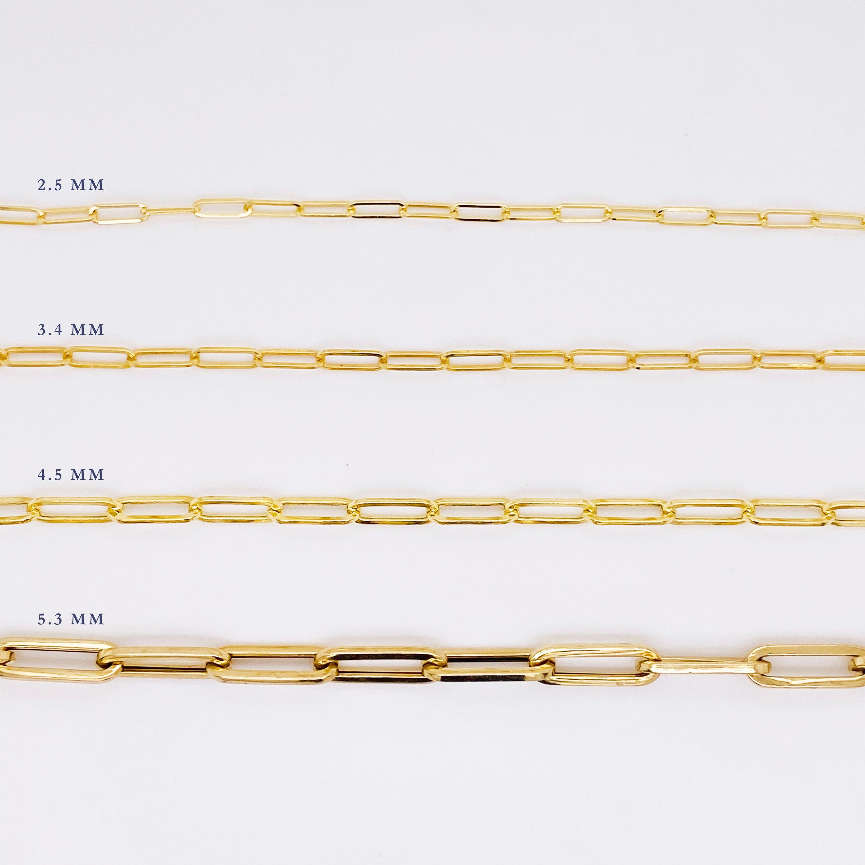 Modern Gold Paperclip Link Chain Necklace 14 Karat Yellow Gold Link Chain For Sale