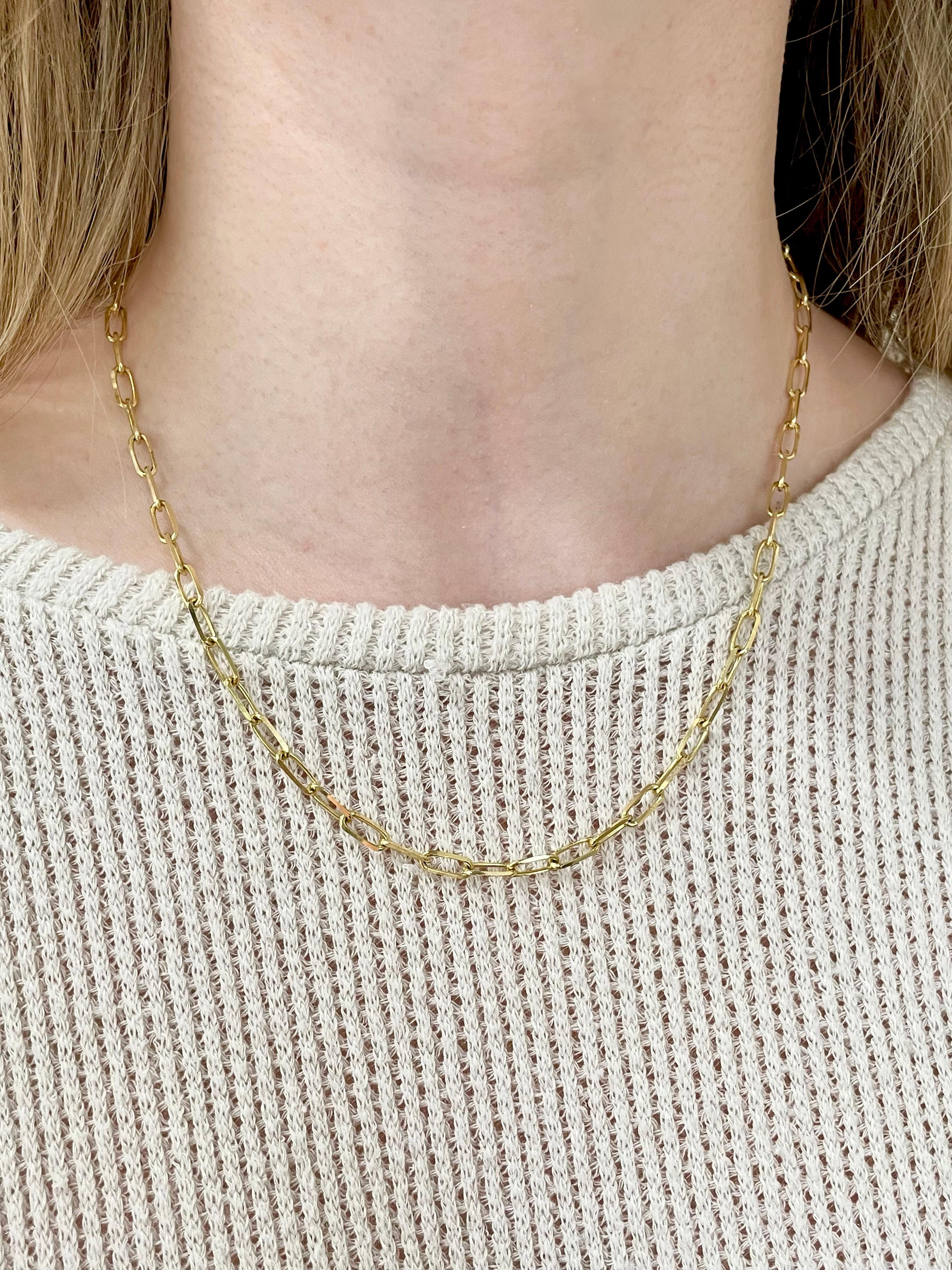 Women's or Men's Gold Paperclip Link Chain Necklace 14 Karat Yellow Gold Link Chain