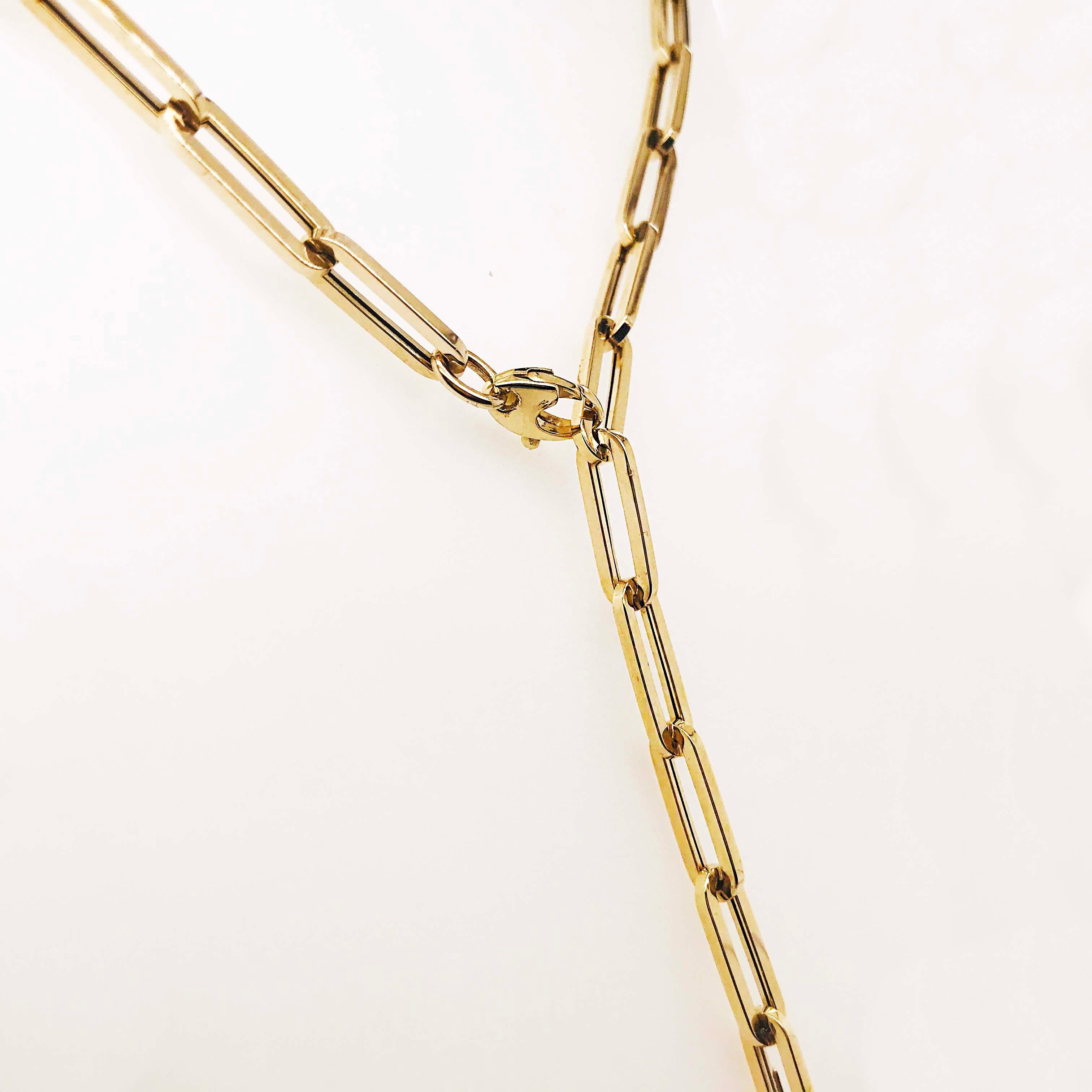 Modern Paper Clip Chain Necklace, 5.35mm 18in White, Rose, Yellow Gold, Flat Link Chain For Sale