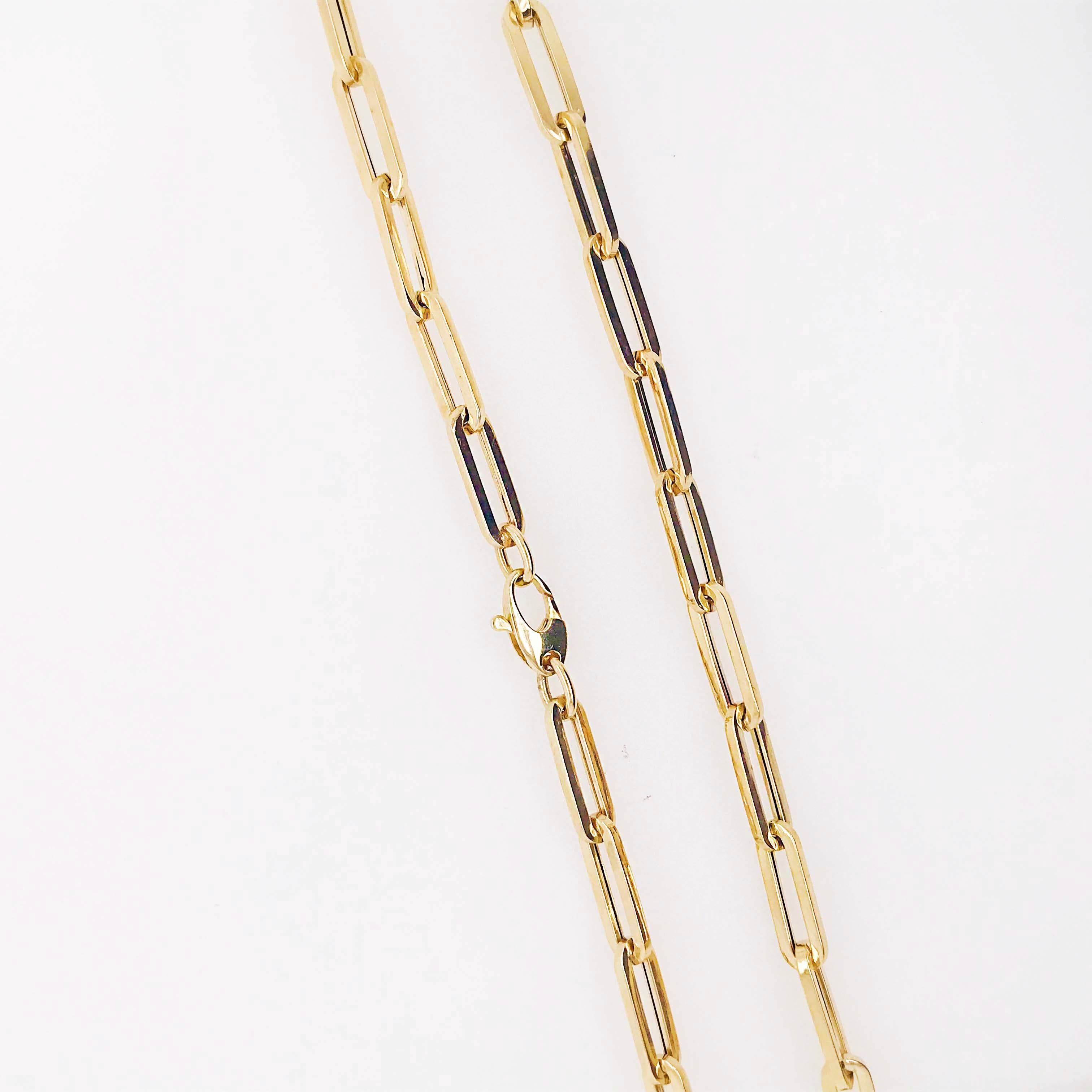 Paper Clip Chain Necklace, 5.35mm 18in White, Rose, Yellow Gold, Flat Link Chain In New Condition For Sale In Austin, TX
