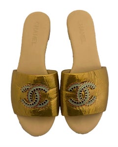 Gold Patent Chanel Slide Sandals