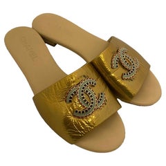 Used Gold Patent Chanel Slide Sandals