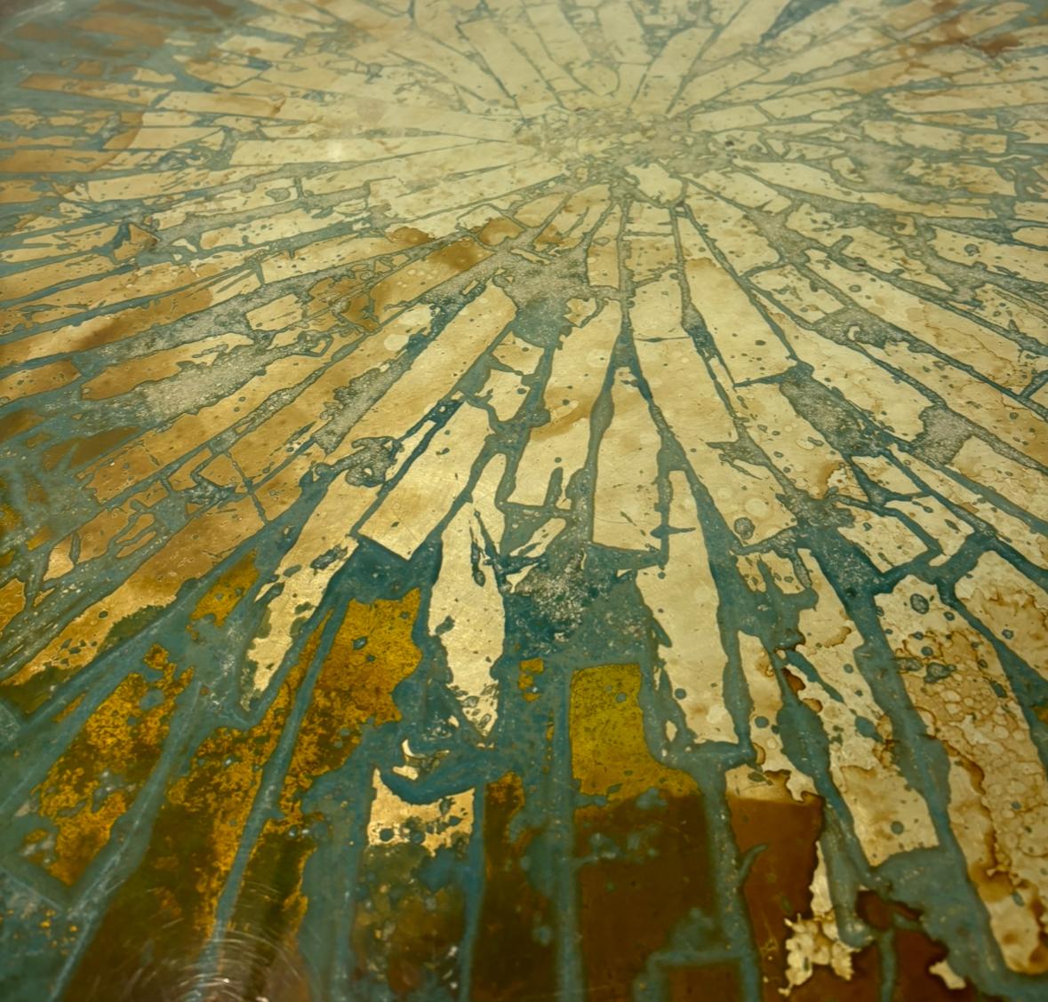 Tavolo da ingresso/centro italiano in lamina colorata Eglomise oro e patina in vendita 4