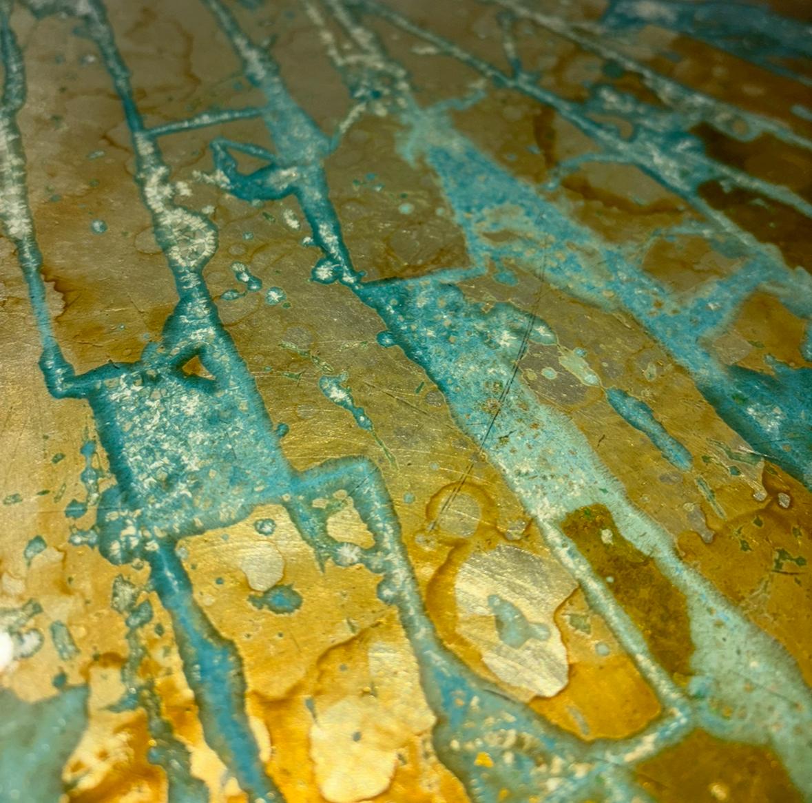 Tavolo da ingresso/centro italiano in lamina colorata Eglomise oro e patina in vendita 7