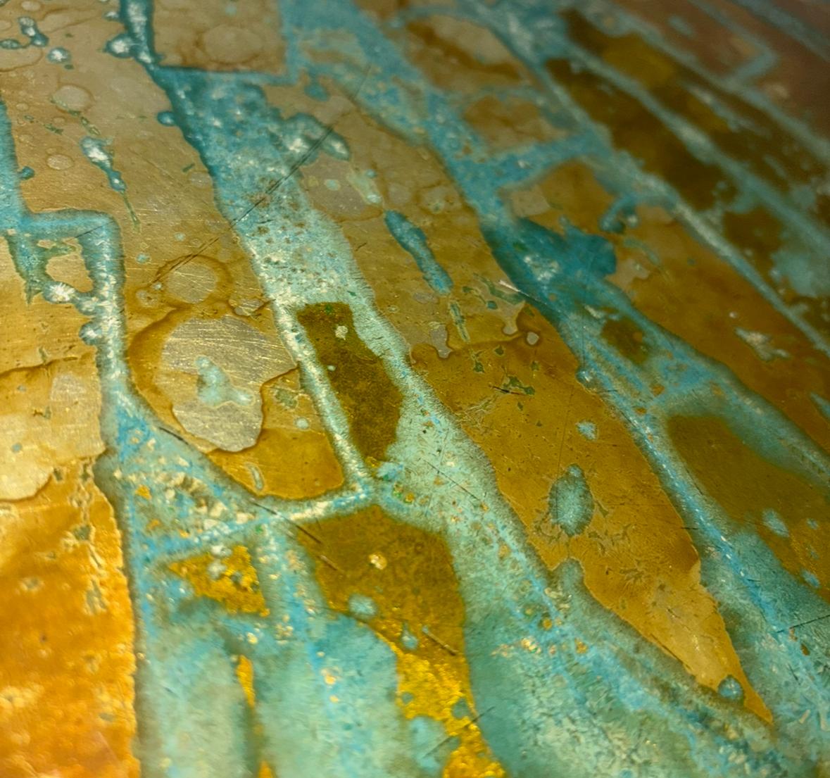 Stagnola Tavolo da ingresso/centro italiano in lamina colorata Eglomise oro e patina in vendita