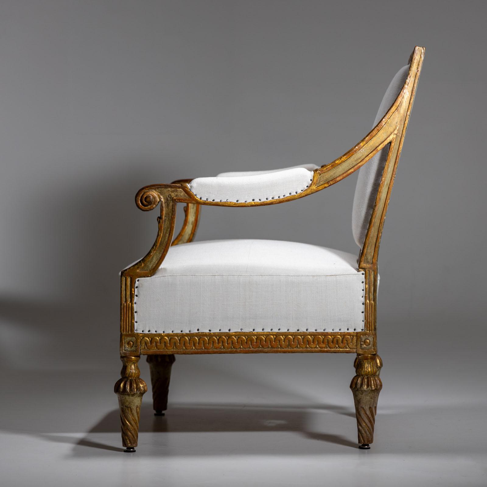 Late 18th Century Gold-patinated armchair, around 1780 For Sale