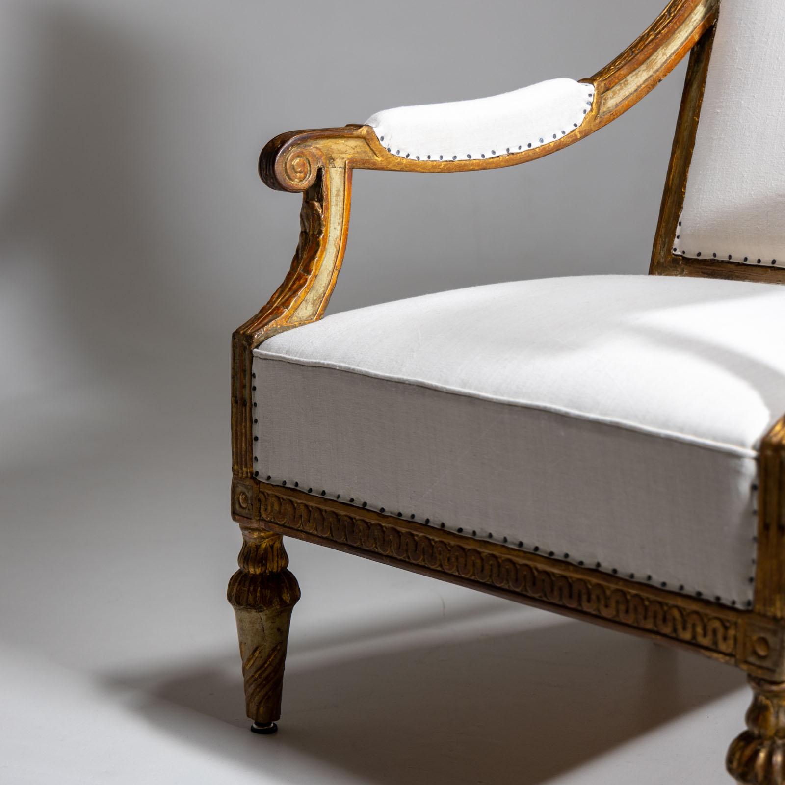 Gold-patinated armchair, around 1780 For Sale 1
