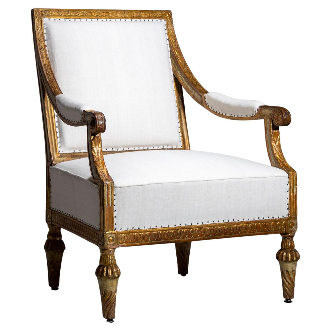 Gold-patinated armchair, around 1780 For Sale