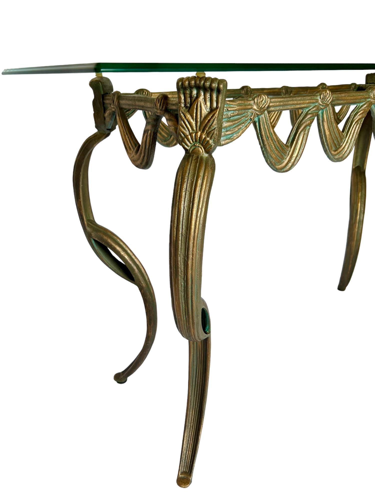 Gold Patinated Cast Metal Cabriole Console Table, Late 20th C. For Sale 4