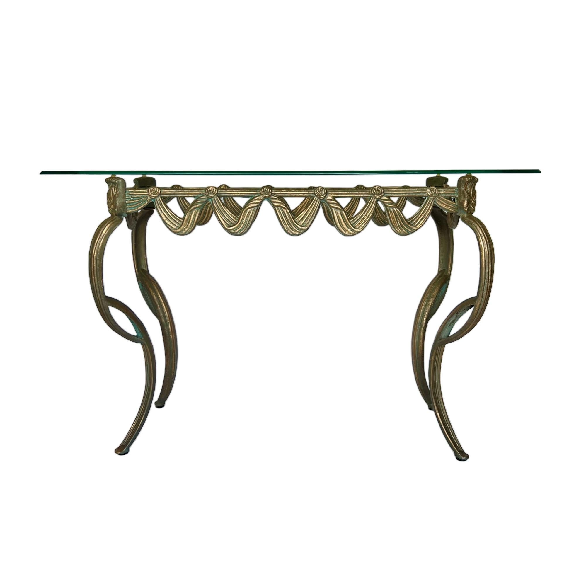 Neoclassical Gold Patinated Cast Metal Cabriole Console Table, Late 20th C. For Sale