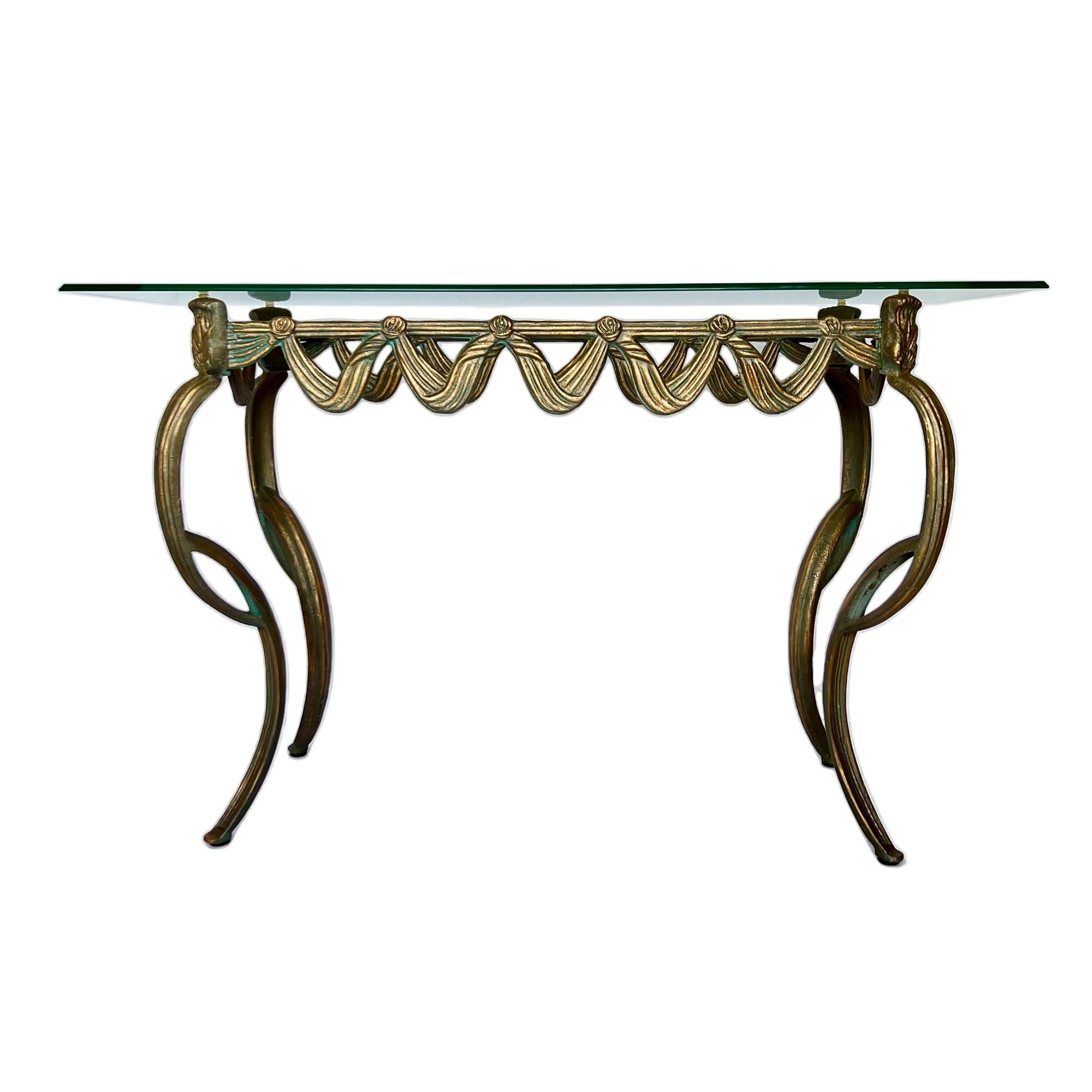 American Gold Patinated Cast Metal Cabriole Console Table, Late 20th C. For Sale