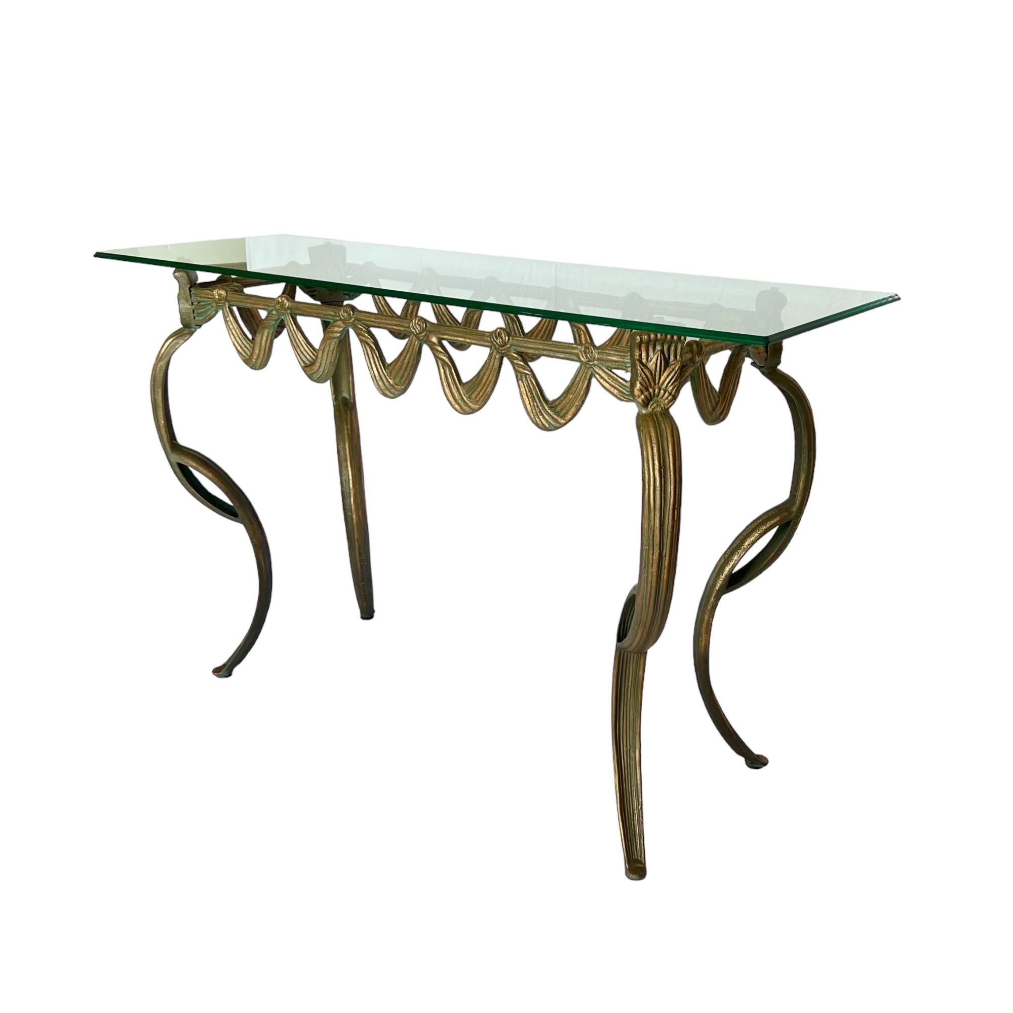 Gold Patinated Cast Metal Cabriole Console Table, Late 20th C. In Good Condition In Harlingen, TX