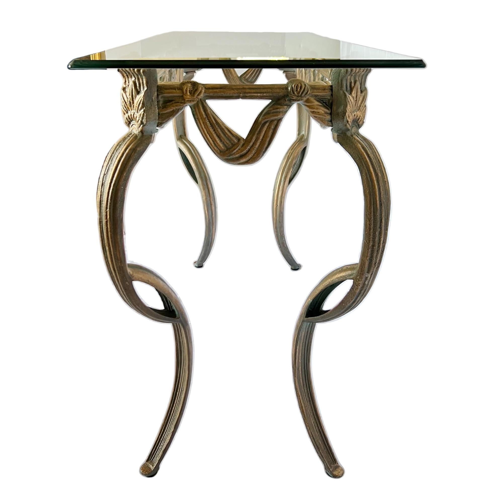 Gold Patinated Cast Metal Cabriole Console Table, Late 20th C. In Good Condition For Sale In Harlingen, TX