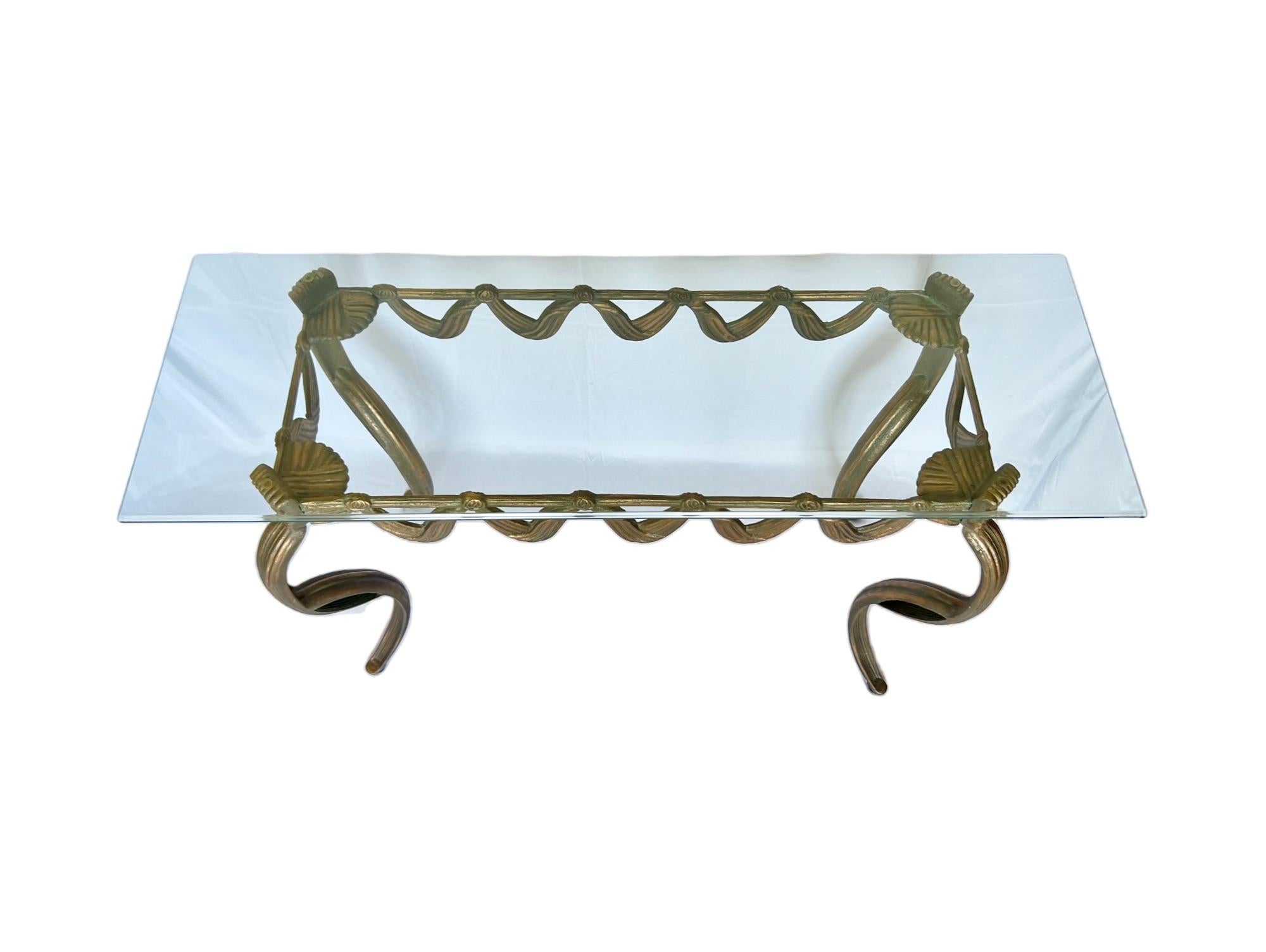 Gold Patinated Cast Metal Cabriole Console Table, Late 20th C. For Sale 1