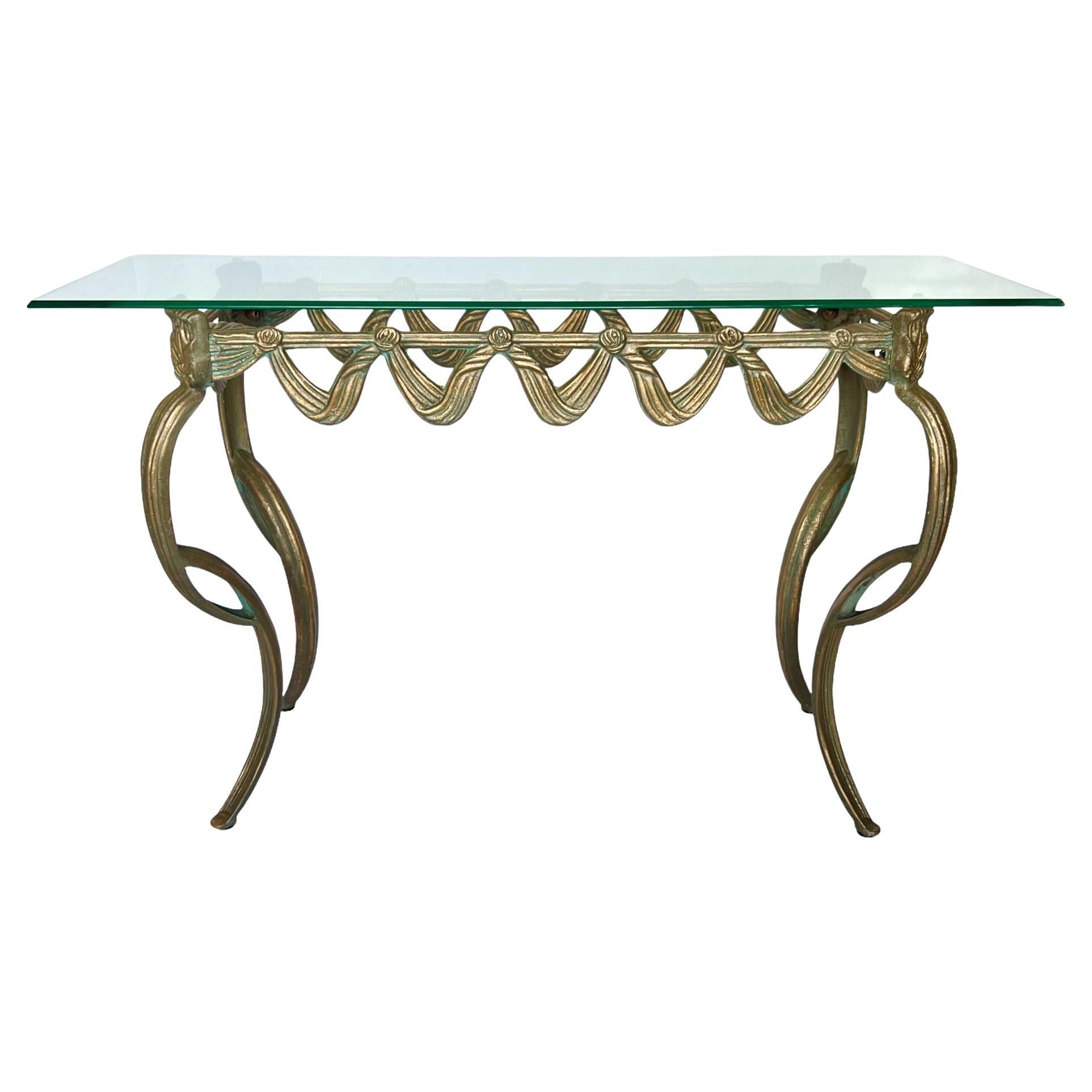 Gold Patinated Cast Metal Cabriole Console Table, Late 20th C. For Sale