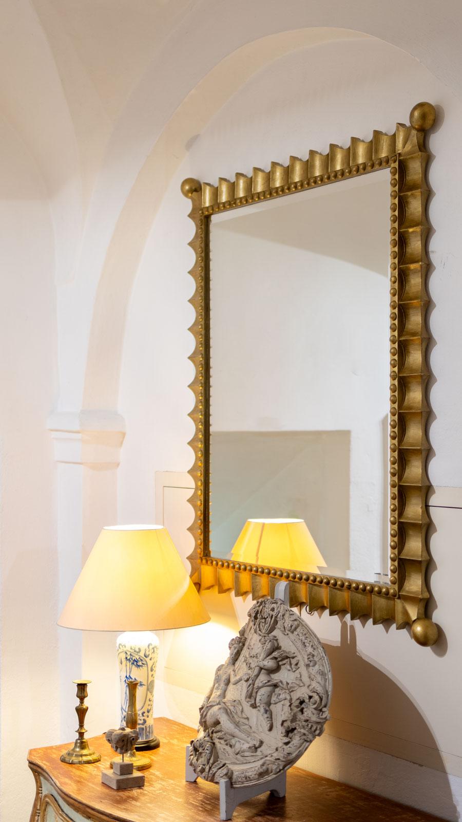 Mid-Century Modern Gold-patinated Scalloped Wall Mirror, Mid-20th Century For Sale