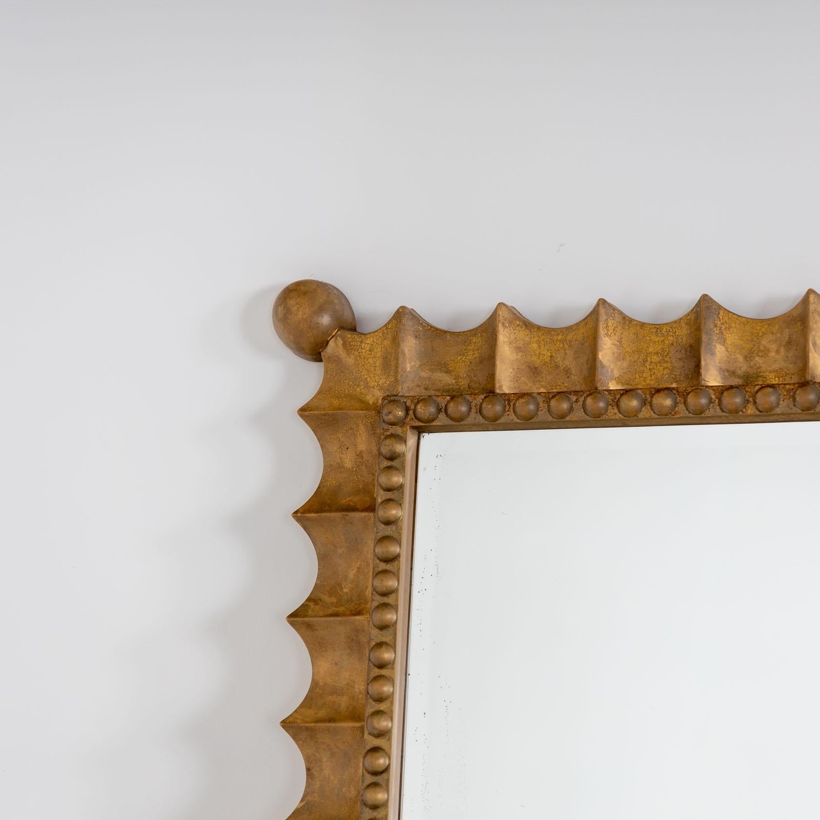 Italian Gold-patinated Scalloped Wall Mirror, Mid-20th Century For Sale