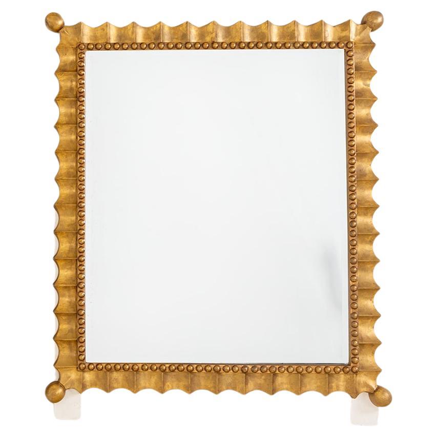 Patinated Gold-patinated Scalloped Wall Mirror, Mid-20th Century For Sale