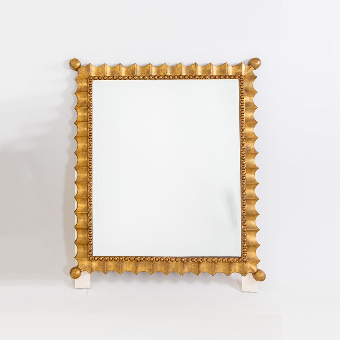Gold-patinated Scalloped Wall Mirror, Mid-20th Century In Good Condition For Sale In Greding, DE