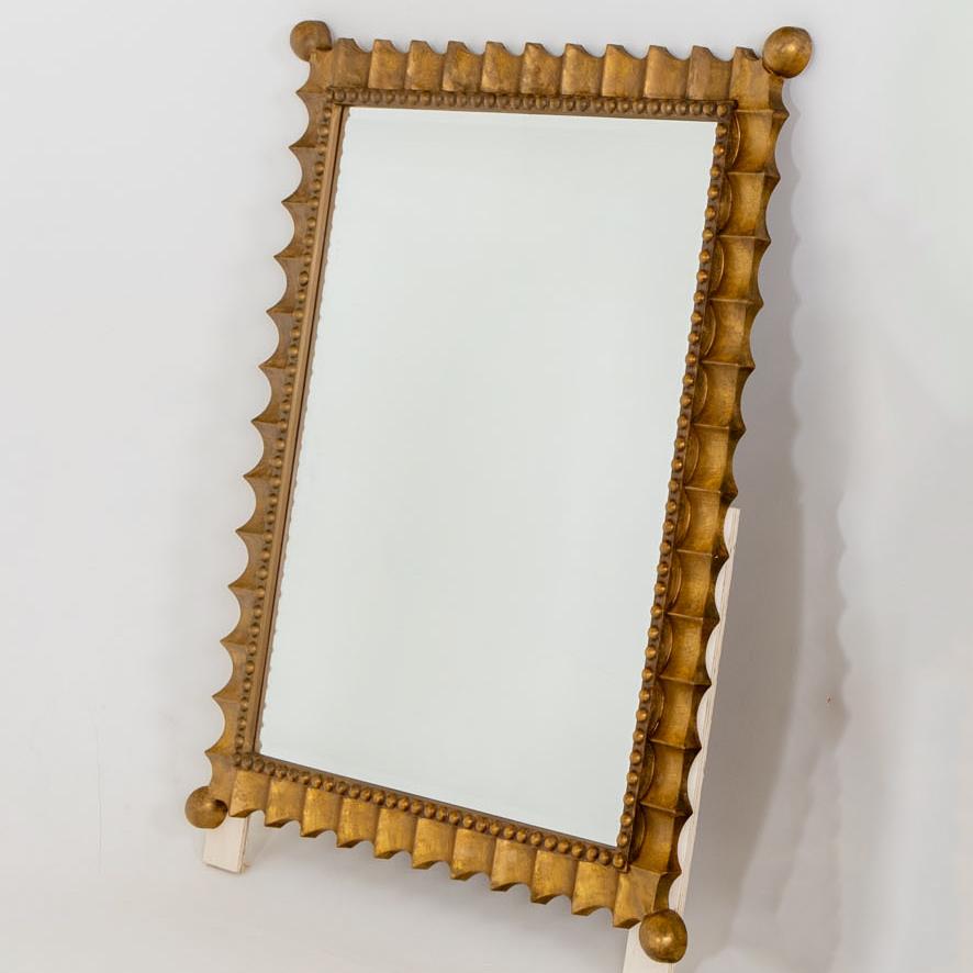 Gold-patinated Scalloped Wall Mirror, Mid-20th Century For Sale 1