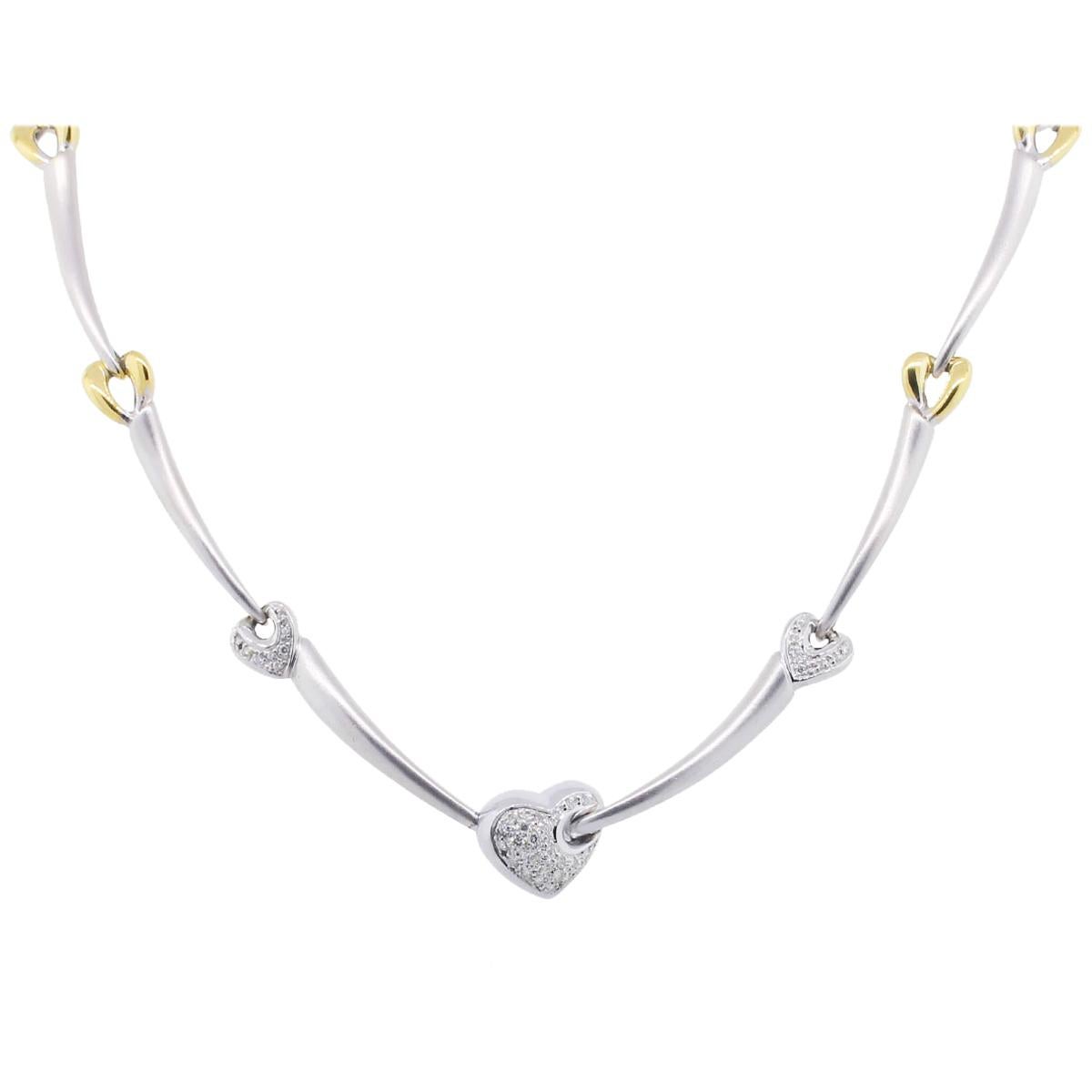 Gold Pavé Diamond Hearts Link Bar Necklace