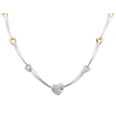 Gold Pavé Diamond Hearts Link Bar Necklace