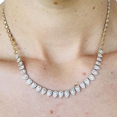 14K Yellow Gold Beaded Necklace with 25 Pear Shape Diamonds, USA