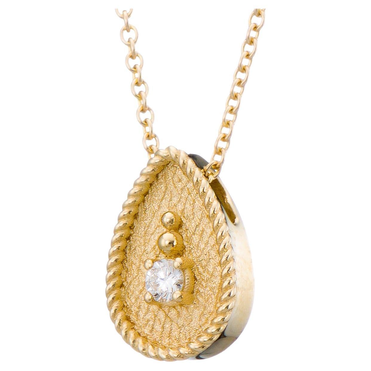 Gold Pear Pendant with Diamond For Sale
