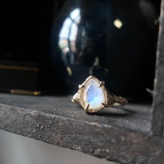 Gold Pear Rainbow Moonstone Ring