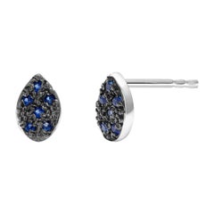 Gold Pear Shape Design Blacken Sapphire Stud Earrings Measuring