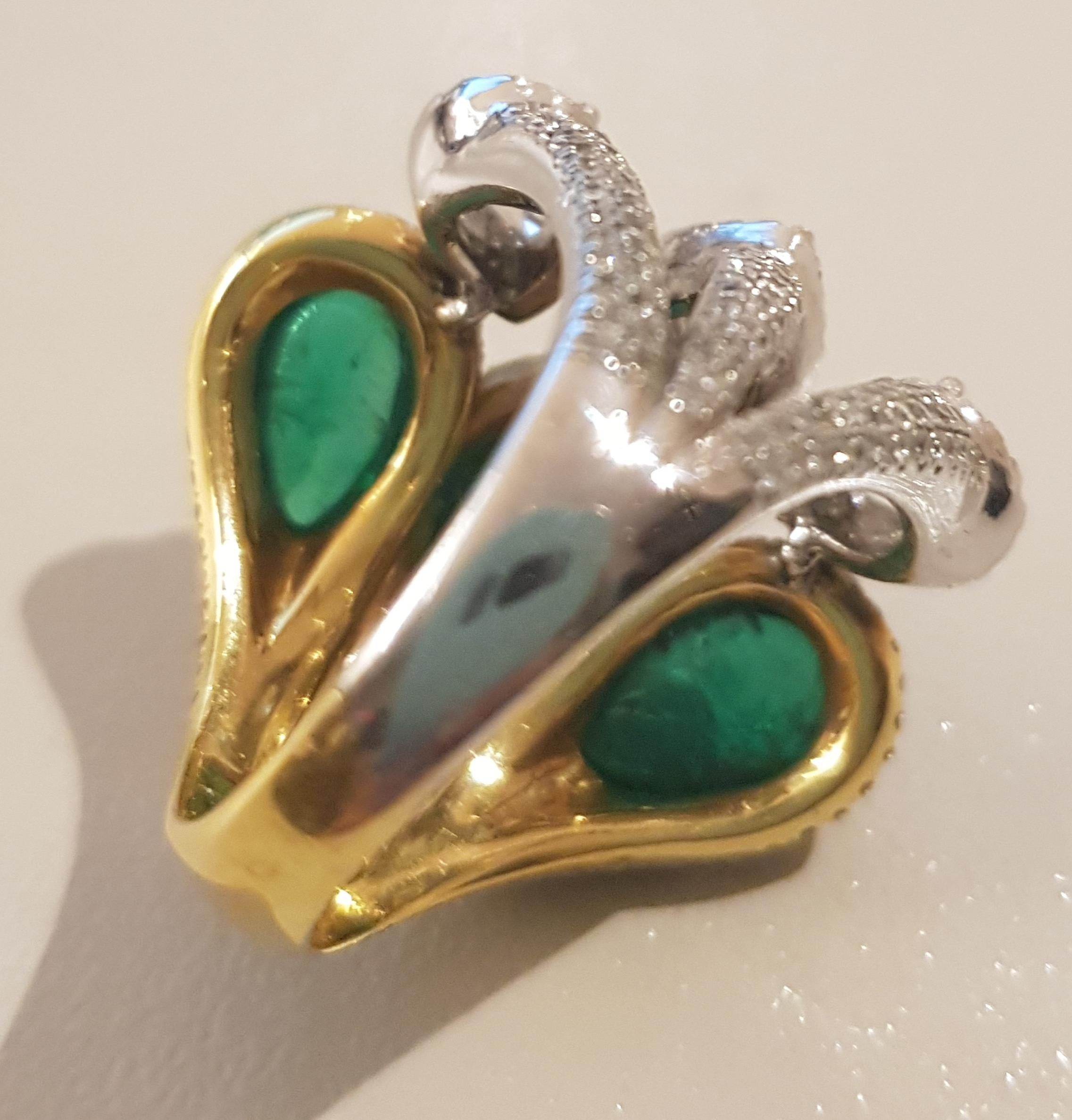 Gold Pear Shape Diamond Pear Shape Cabochon Emerald Cocktail Ring For Sale 4