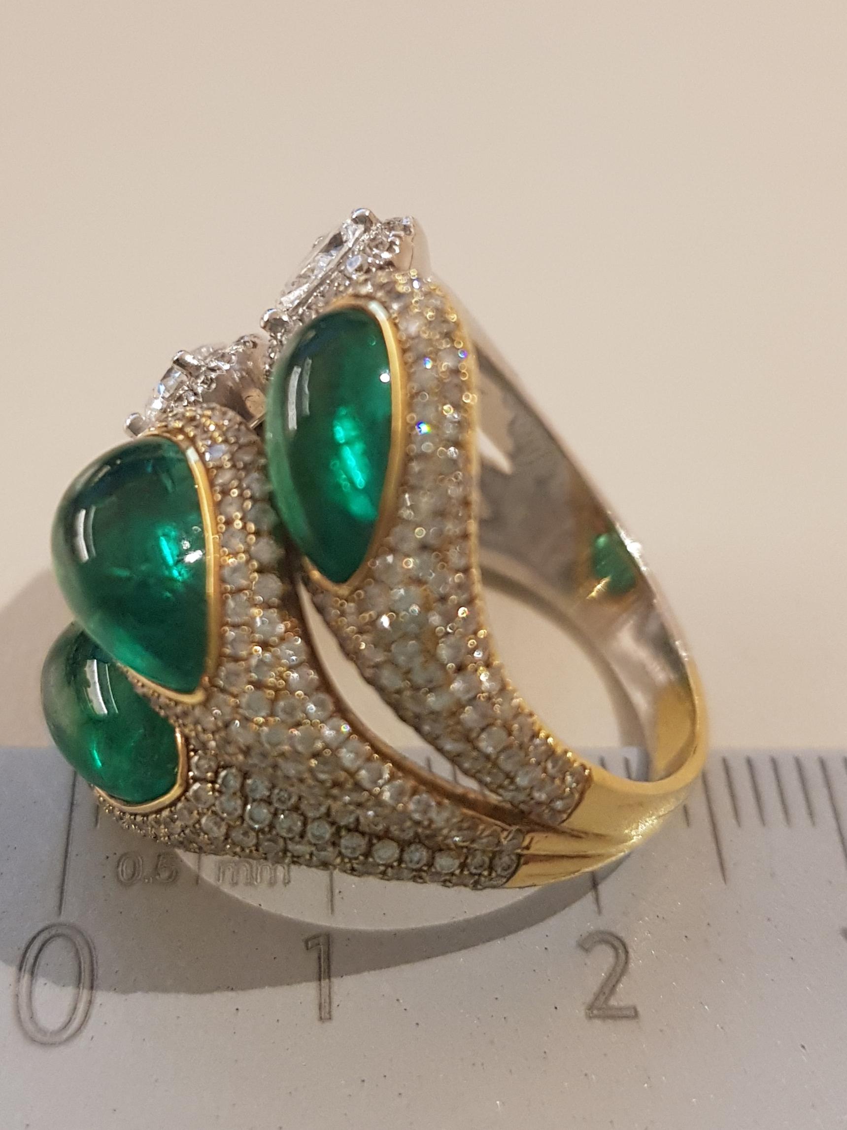 Gold Pear Shape Diamond Pear Shape Cabochon Emerald Cocktail Ring For Sale 5