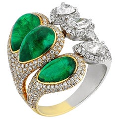 Gold Pear Shape Diamond Pear Shape Cabochon Emerald Cocktail Ring