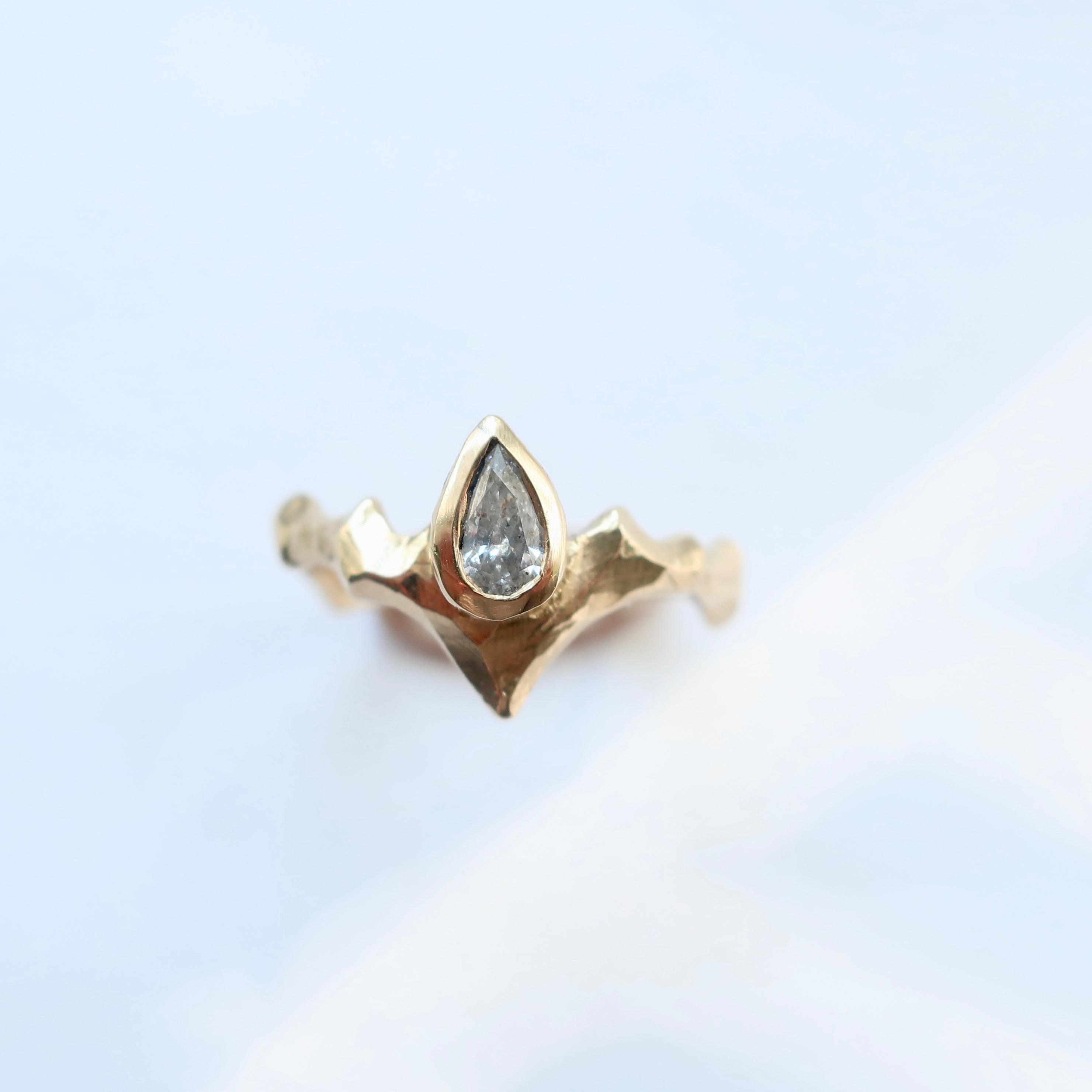 Artist Gold Pear Solitaire Ring with Angled Band