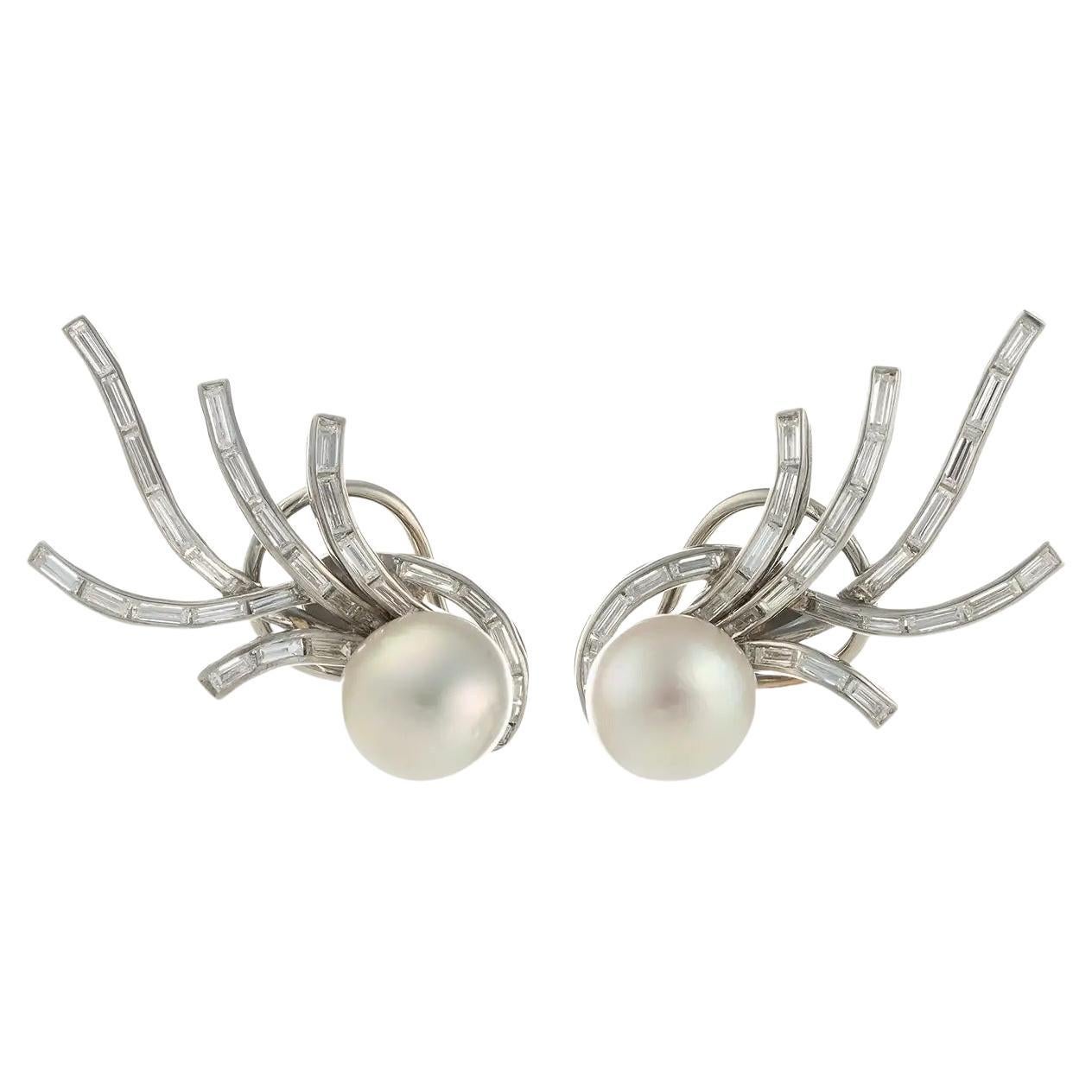 Gold, pearl and diamond earrings