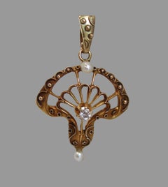 Gold Pearl and Diamond Pendant, circa 1890