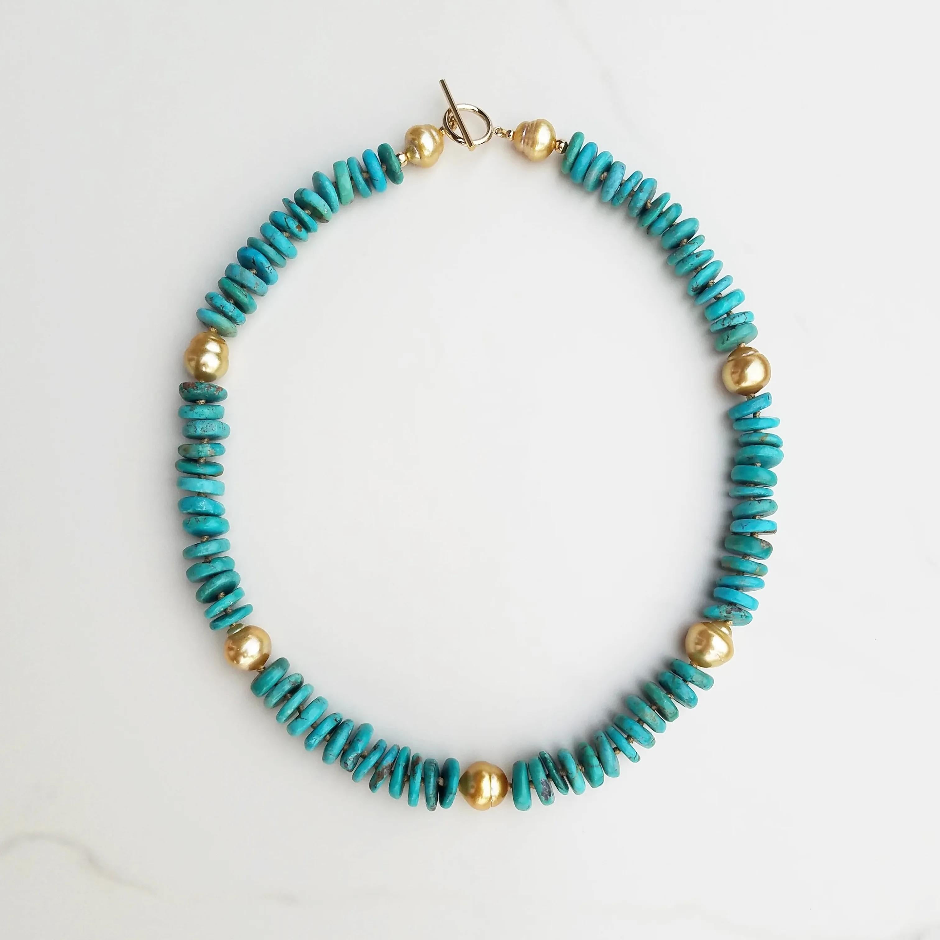 Moderno Collana di perle d'oro e turchesi in vendita