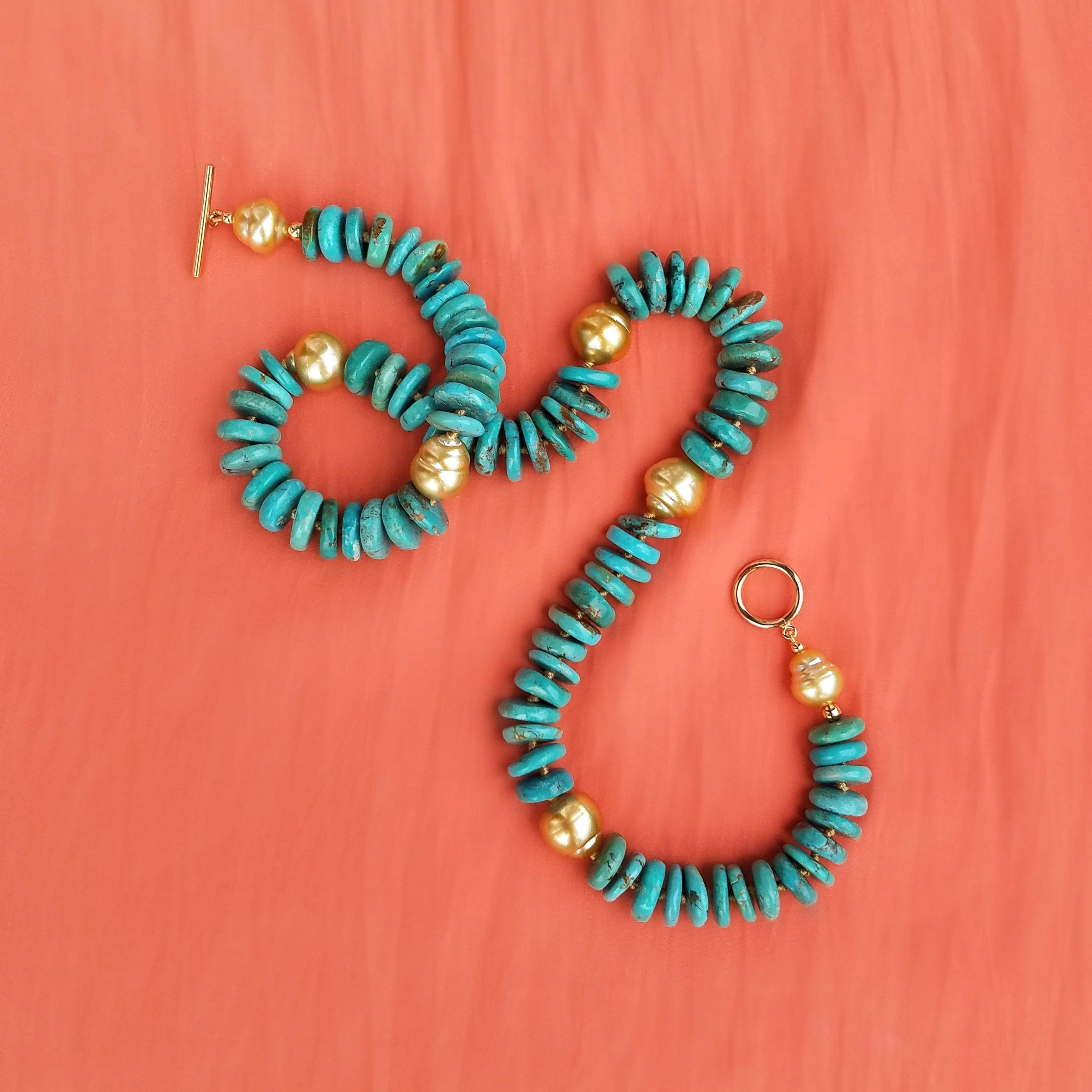Collana di perle d'oro e turchesi In condizioni Nuovo in vendita a Kailua Kona, HI